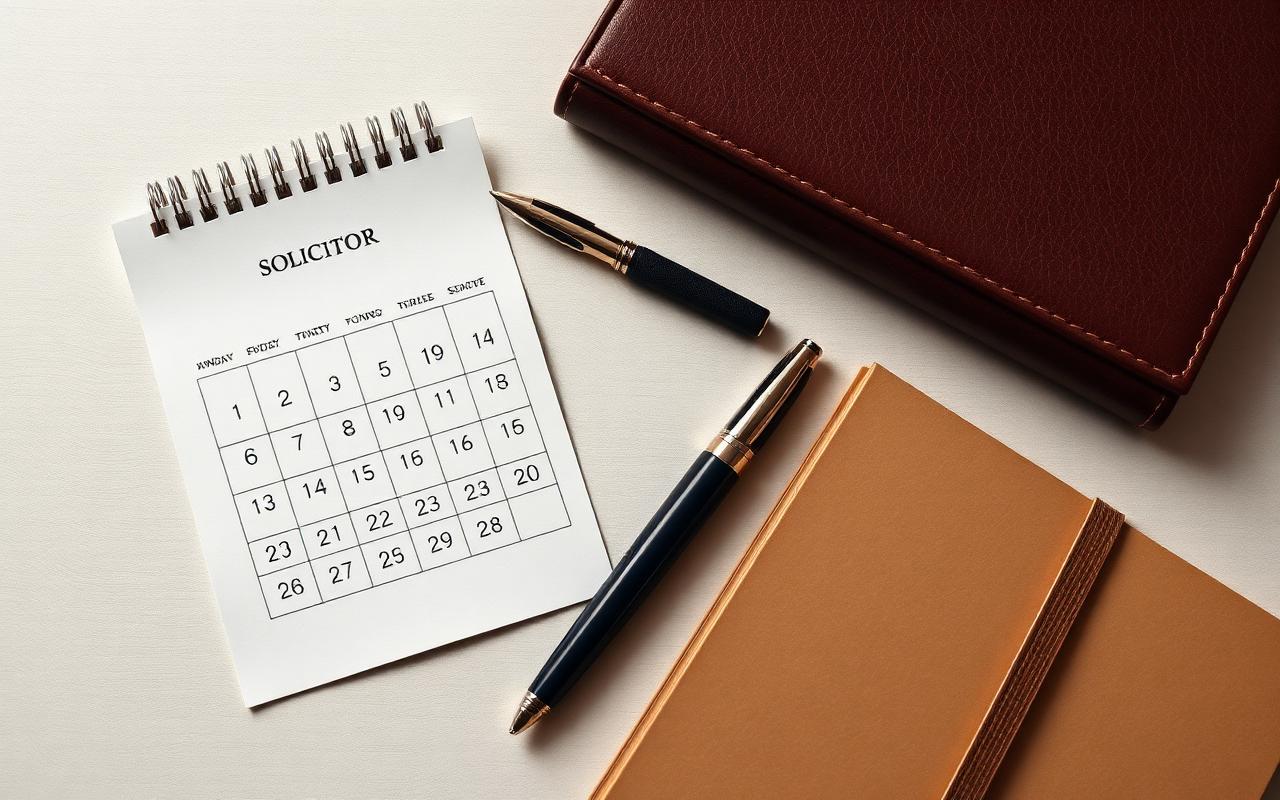 Calendar and fountain pen on a solicitor's desk